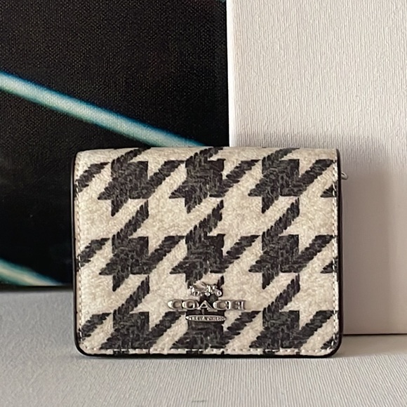 Coach Mini Wallet On A Chain With Houndstooth Print